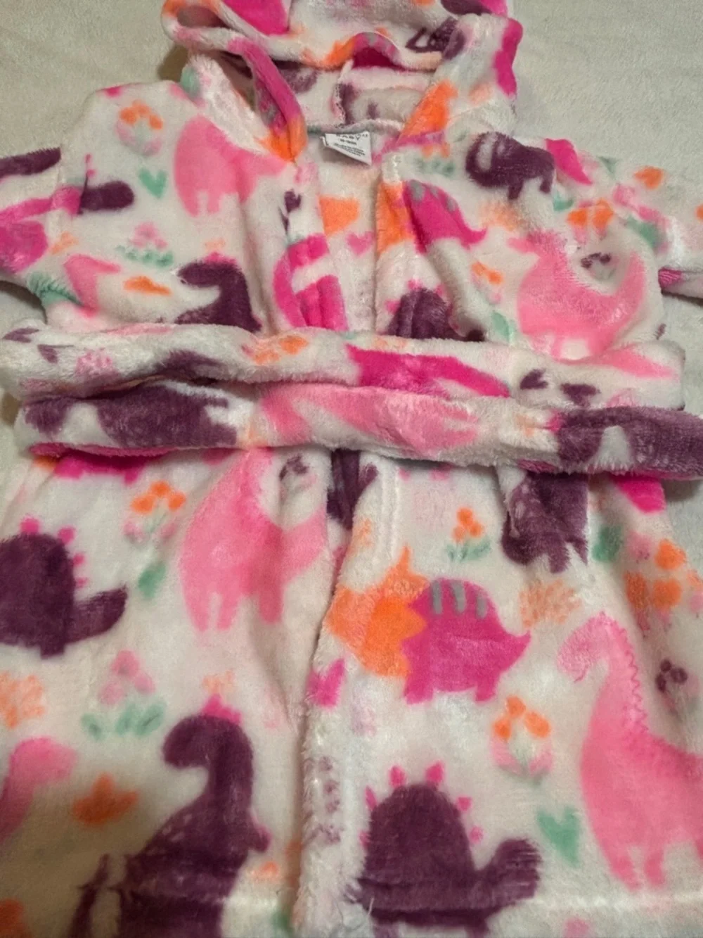 2PC 0-9 Month Baby Girl Bathrobe Bundle 0-9M 🦕 Hooded Plush Cozy Dino Robe Soft